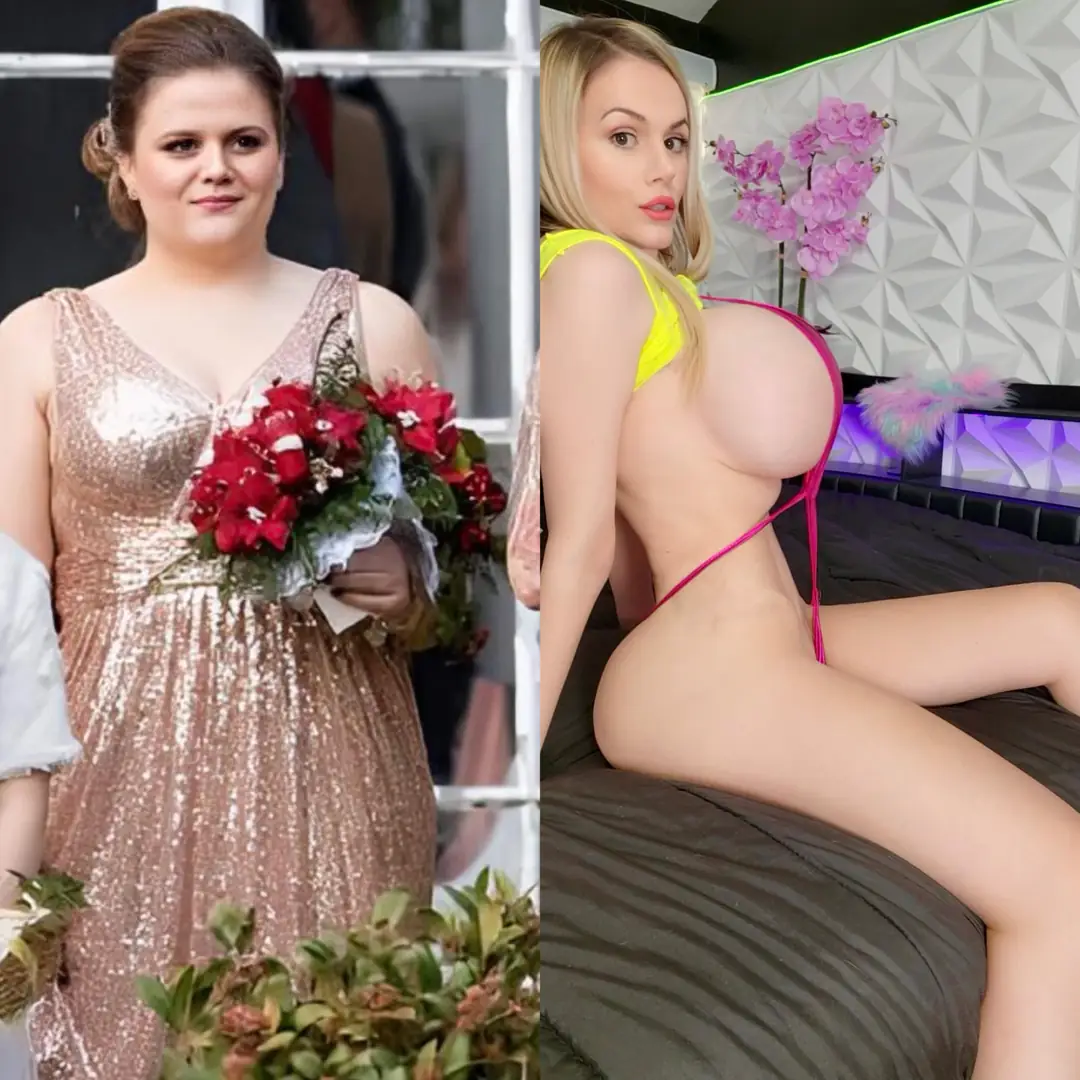 Blonde bimbo stripper with huge fake tits and juicy lips takes the groom before the wedding