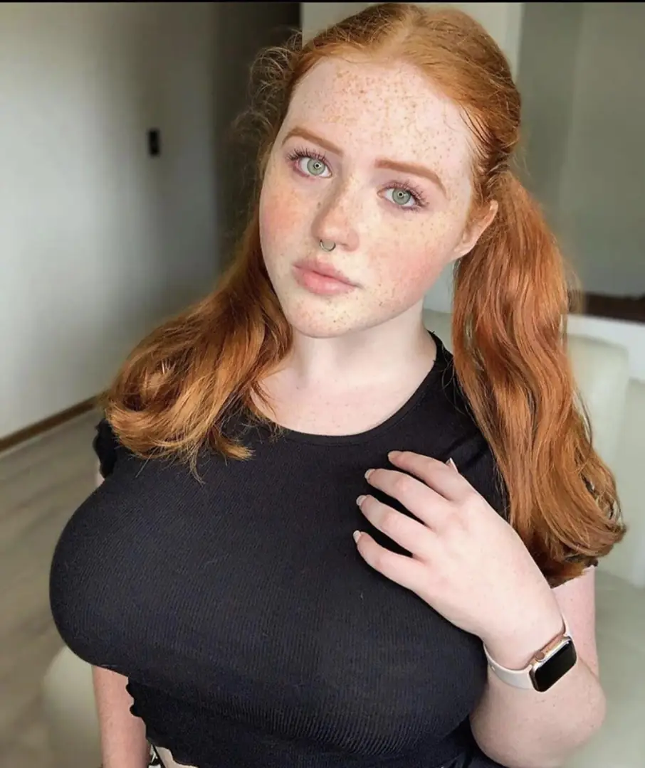 Busty Ginger Goddess with Freckles and Big Boobs Begging to Burst Out