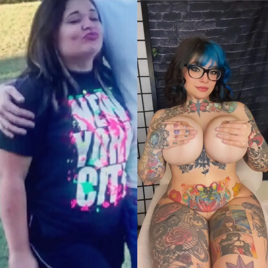 The ultimate goth bimbo glow up from flat to fat chested tatty with massive tits and heavy ink